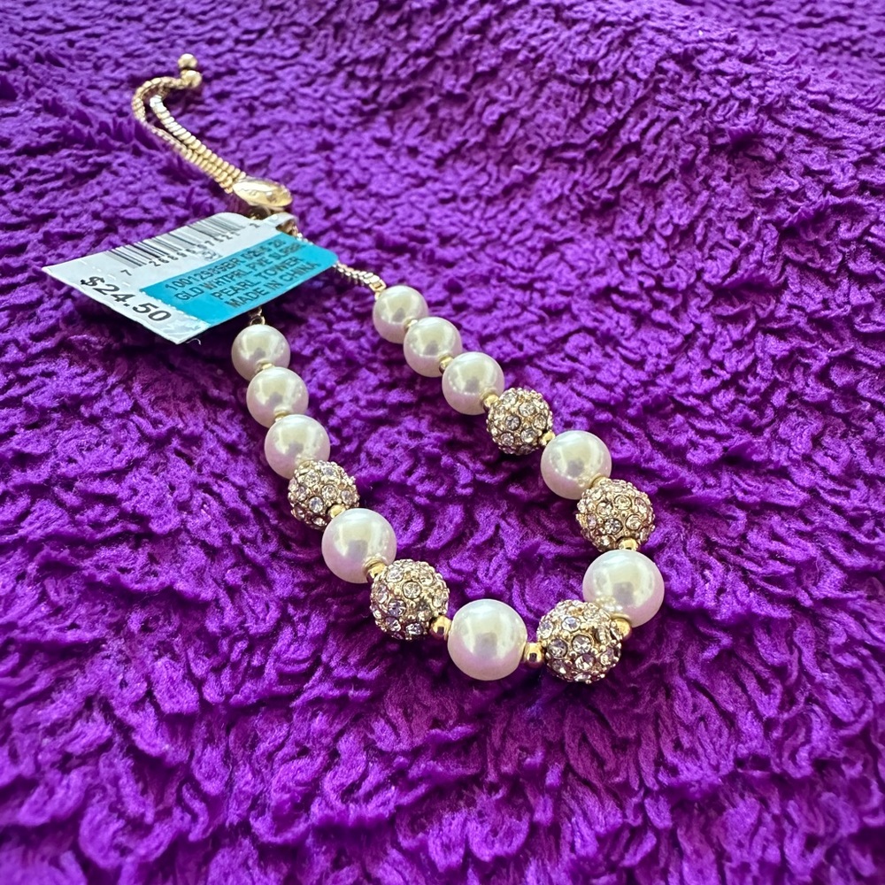 Pavé & Imitation Pearl Slider Bracelet